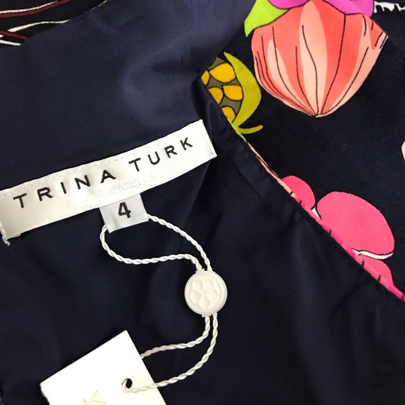 NWT Trina Turk Navy & Floral Print Midi Dress, 4 - Picture 8 of 8